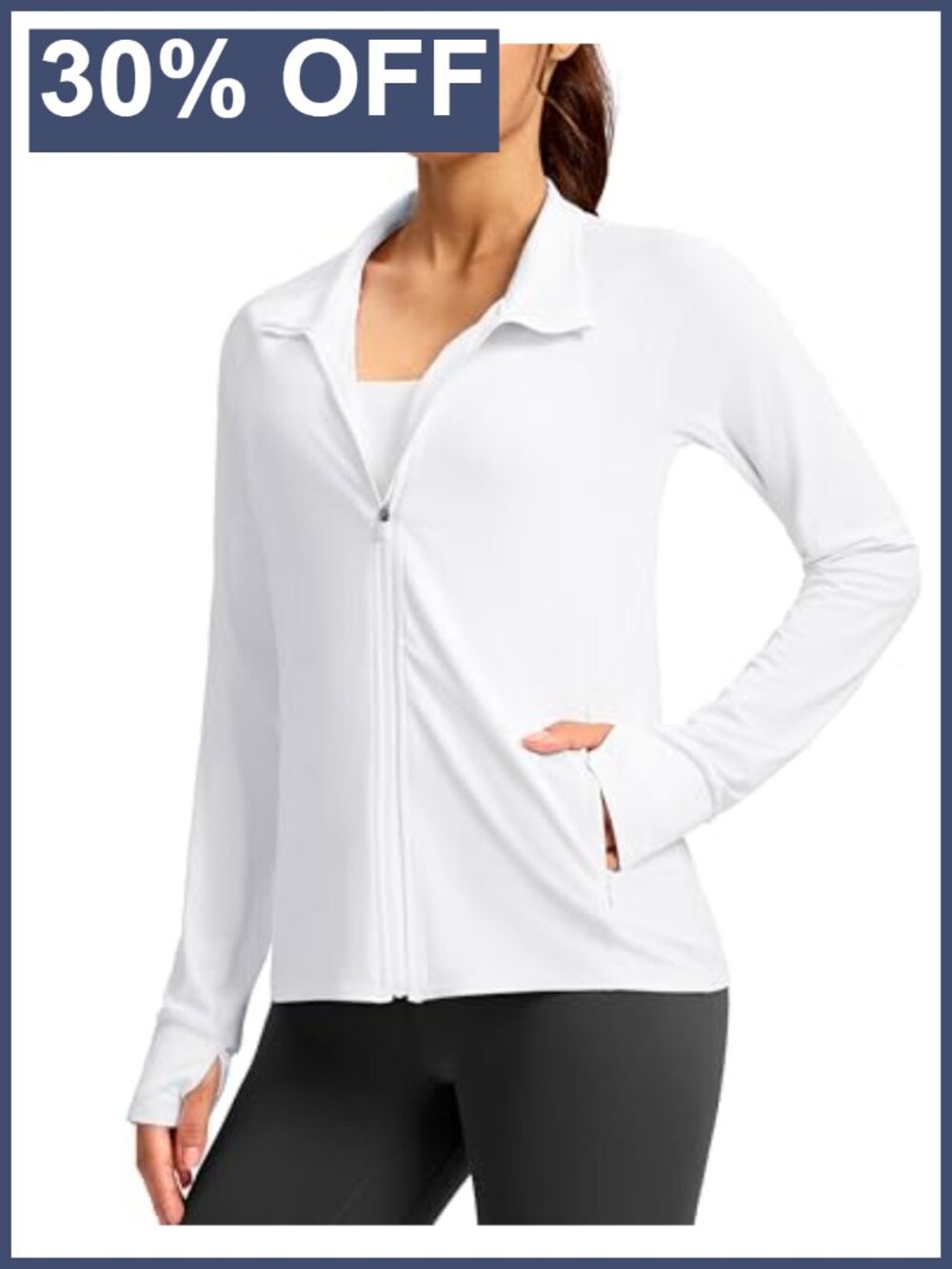UPF 50+ Lightweight Zip Up Athletic Jacket with Thumbholes & Pockets